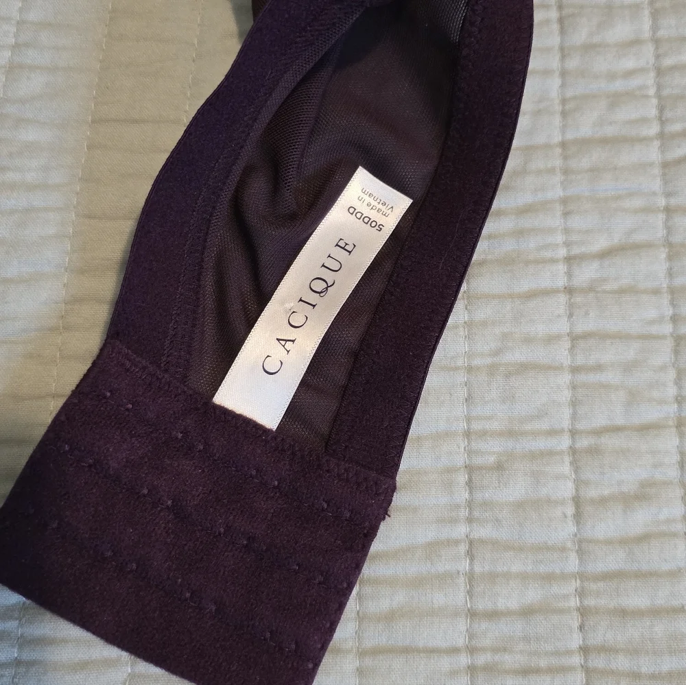 Cacique Laced Lightly Lined French Underwire Balconette Bra Plum Purple SZ 50DDD - Picture 5 of 5